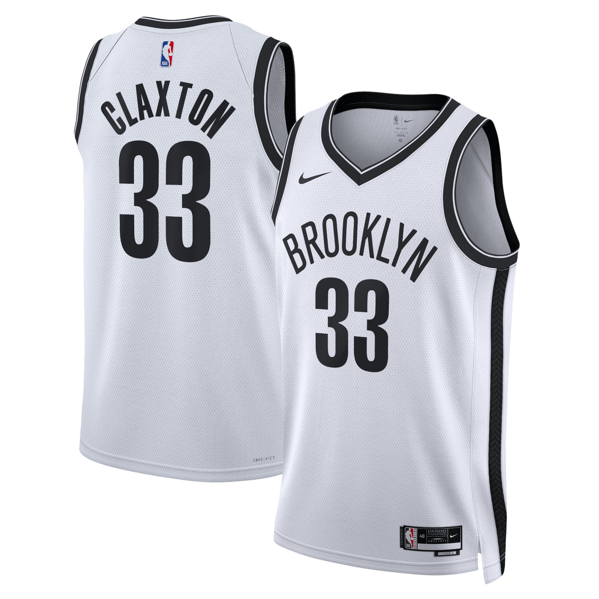 Brooklyn Nets Association Edition Swingman Basketball Jersey- White- Nic Claxton- Unisex basketball fan jersey