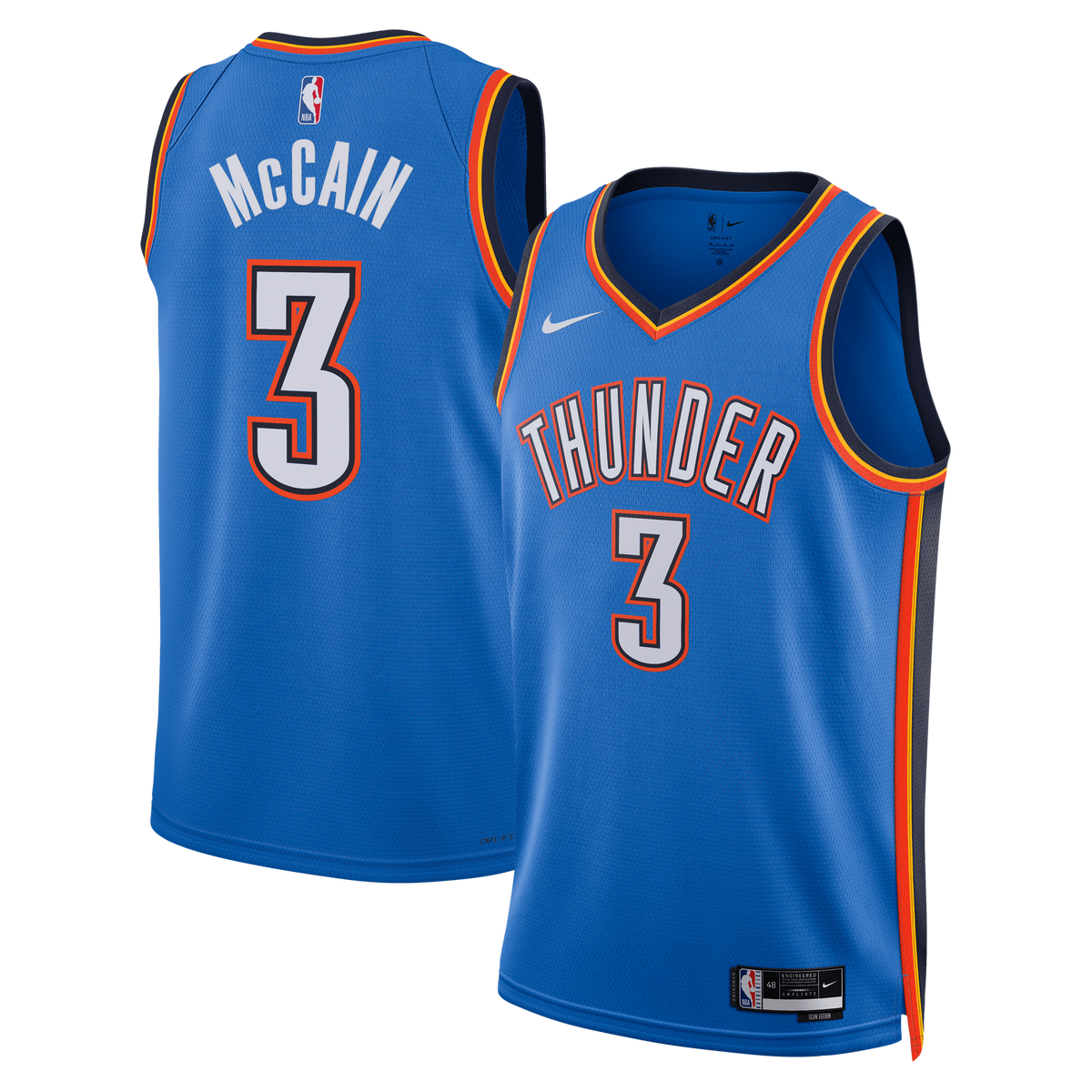 Oklahoma City Thunder Icon Edition Swingman Basketball Jersey- Blue- Jared McCain- Unisex basketball fan jersey