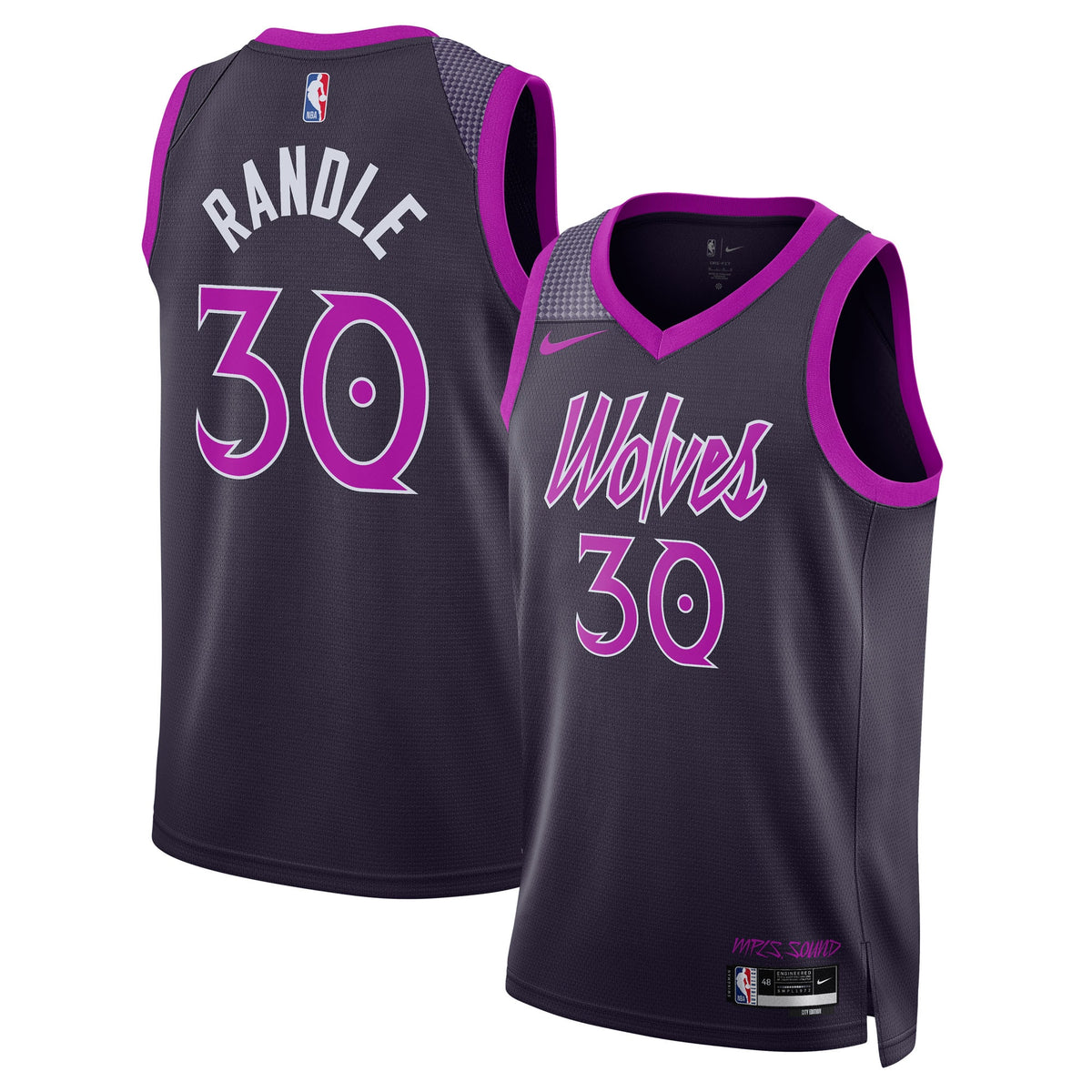 Minnesota Timberwolves 2025/26 City Edition Swingman Basketball Jersey- Black- Julius Randle- Unisex basketball fan jersey