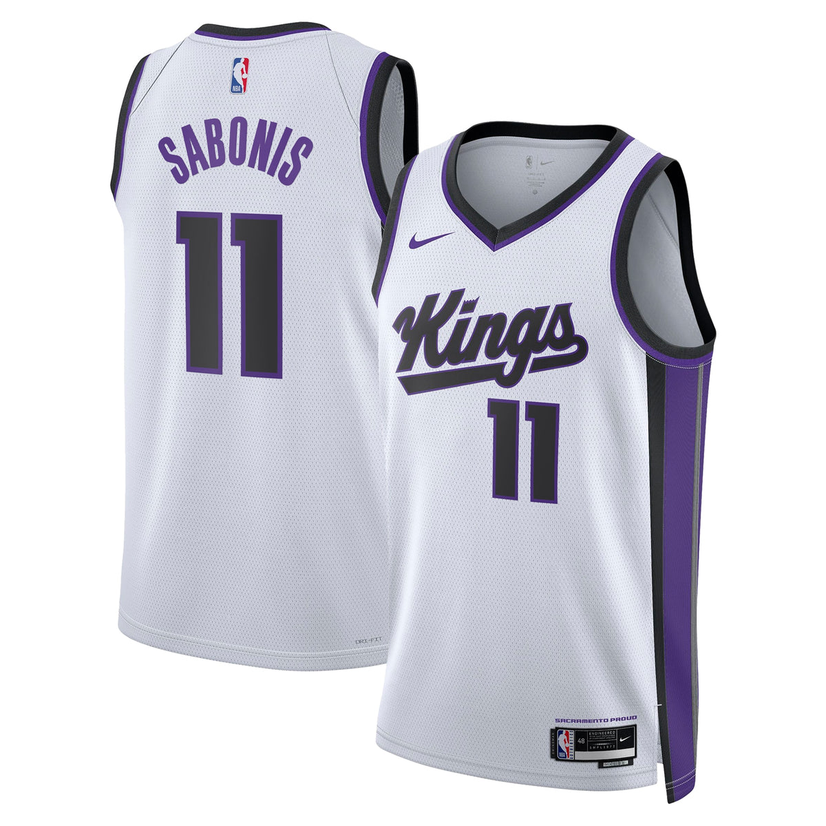 Sacramento Kings Association Edition Swingman Basketball Jersey- White- Domantas Sabonis- Unisex basketball fan jersey
