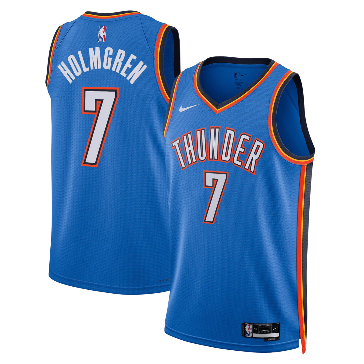 Oklahoma City Thunder Icon Edition Swingman Basketball Jersey- Blue- Chet Holmgren- Unisex basketball fan jersey