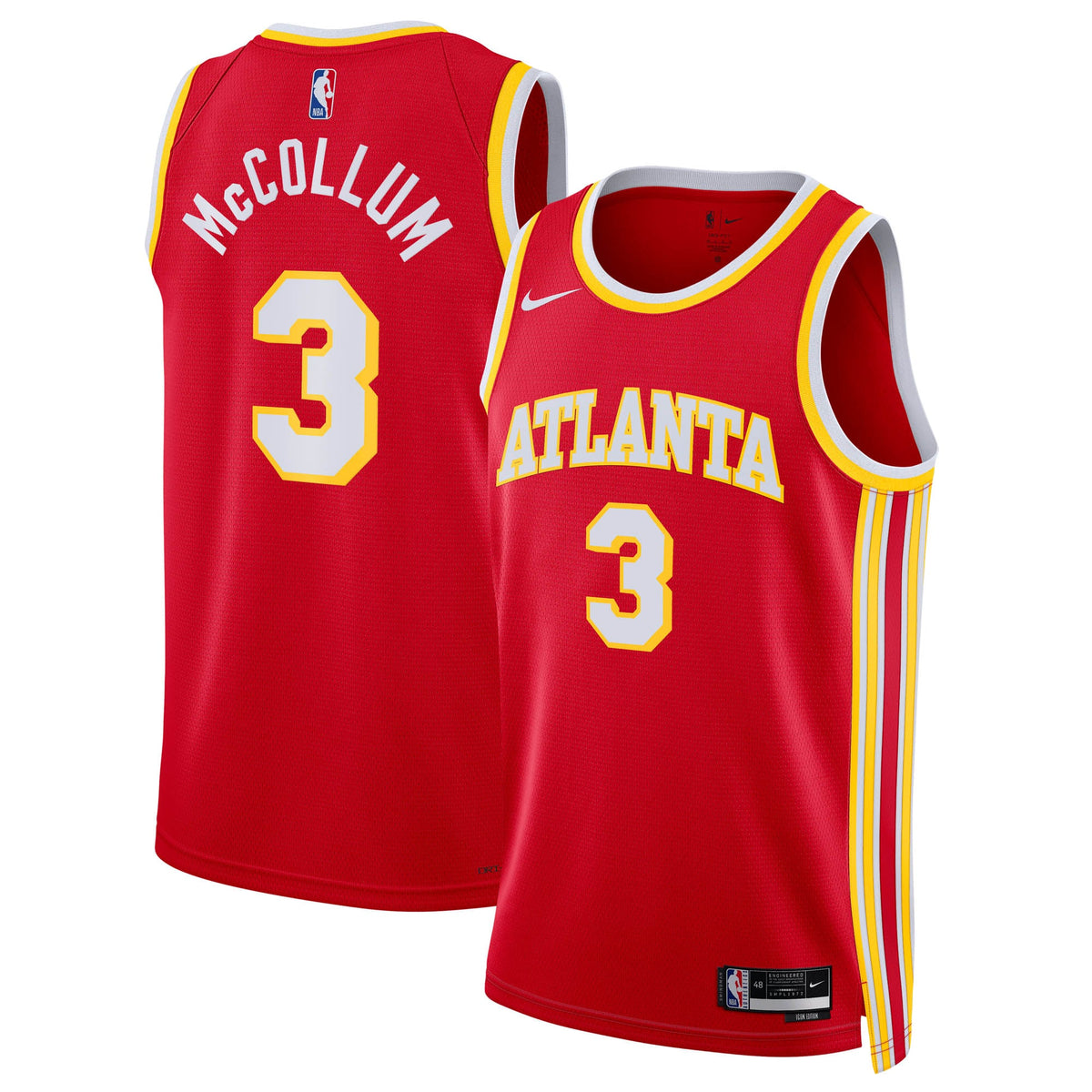 Atlanta Hawks Icon Edition Swingman Basketball Jersey- Red- CJ McCollum- Unisex basketball fan jersey