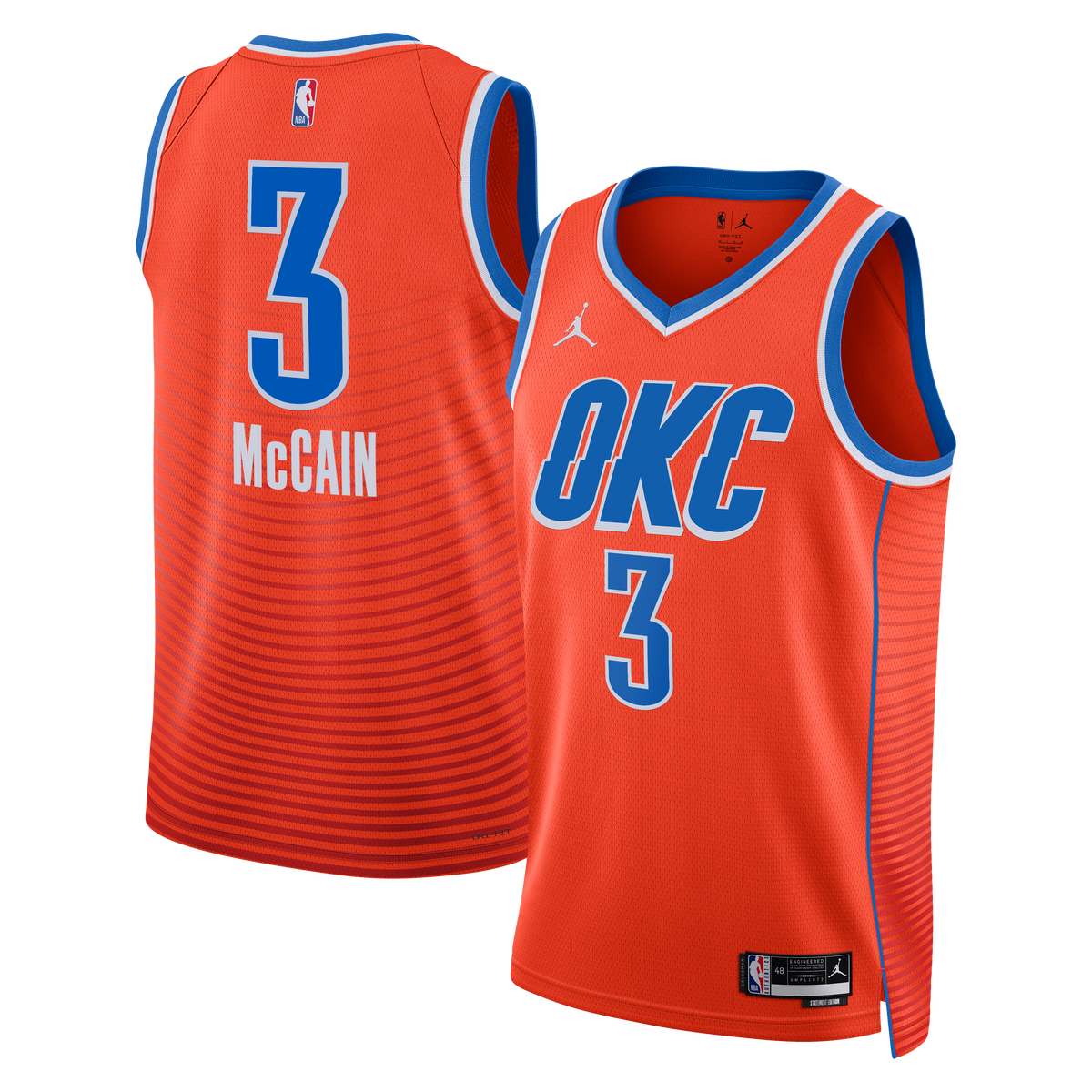 Oklahoma City Thunder Brand Statement Edition Swingman Basketball Jersey- Orange- Jared McCain- Unisex basketball fan jersey