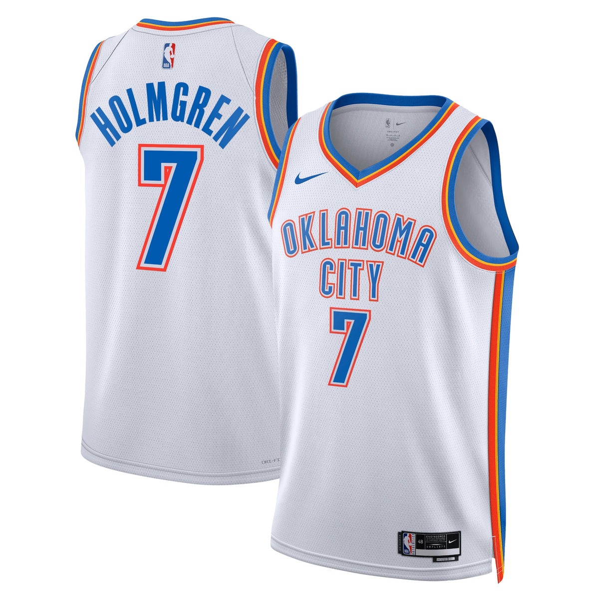 Oklahoma City Thunder Association Edition Swingman Basketball Jersey- White- Chet Holmgren- Unisex basketball fan jersey