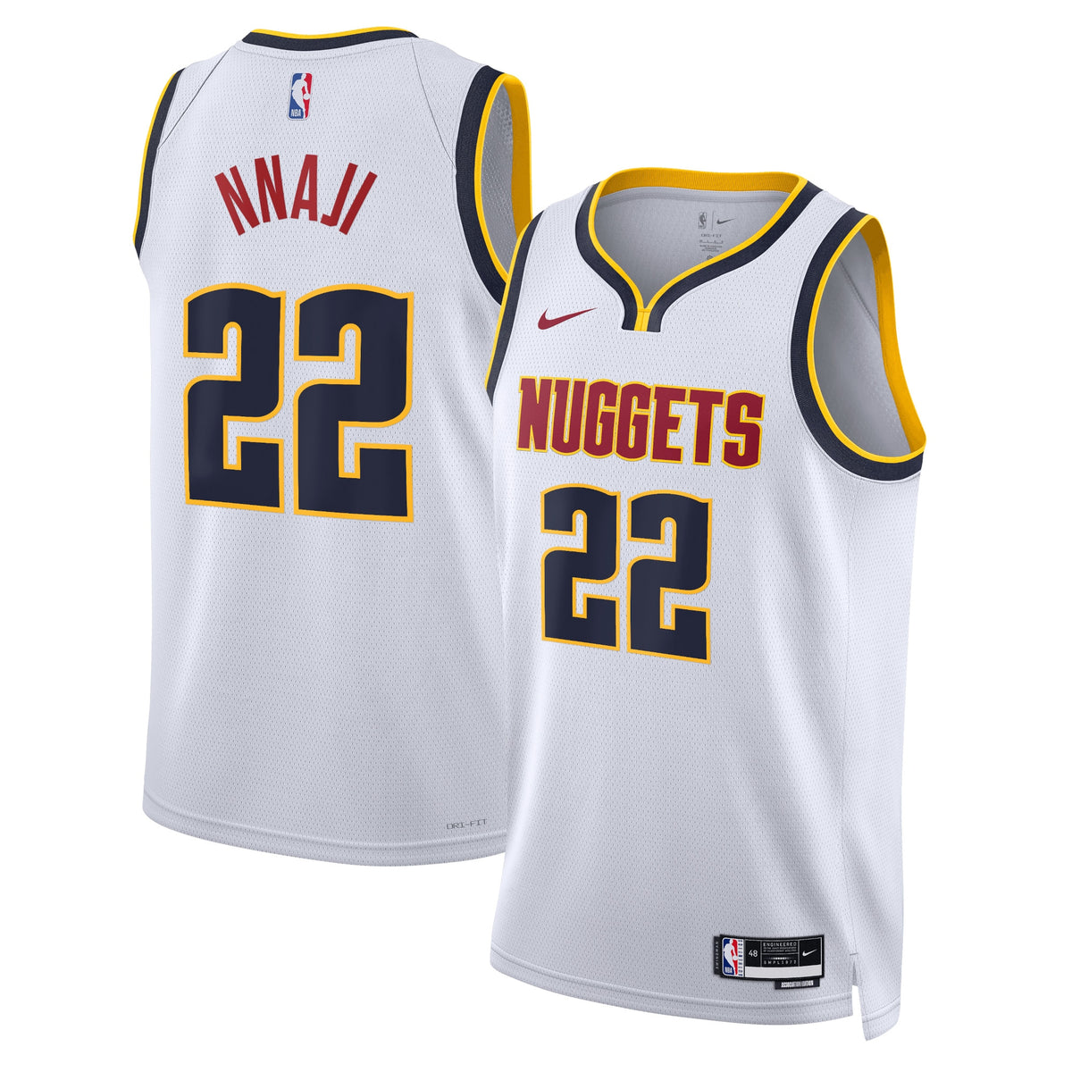 Denver Nuggets Association Edition Swingman Basketball Jersey- White- Zeke Nnaji- Unisex basketball fan jersey